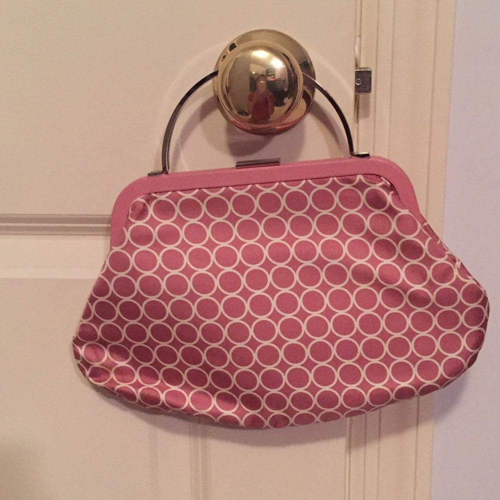 Mauve pink and ivory dot print purse