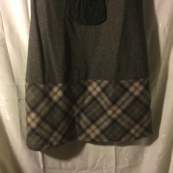 Gray Tweed Plaid Jumper Dress w/Ruffle - Picture 2 of 5