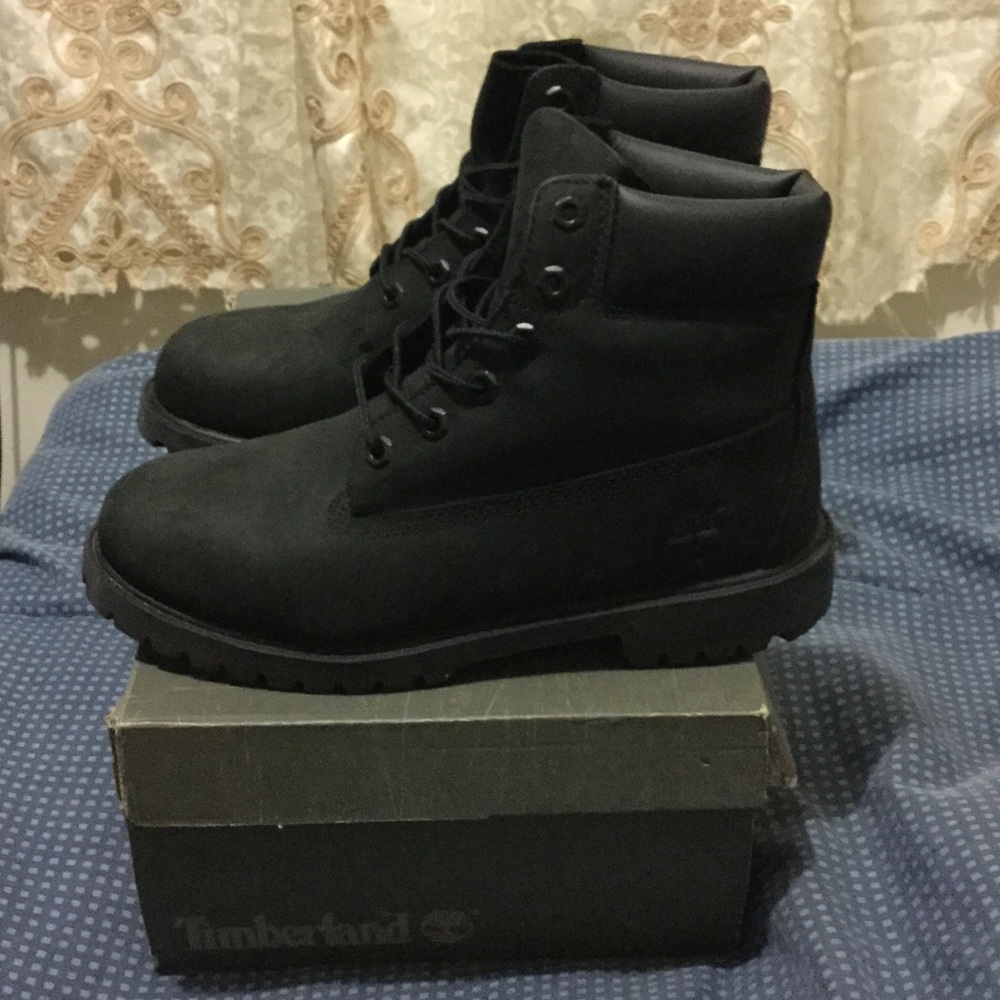 Black Timberland construction boots