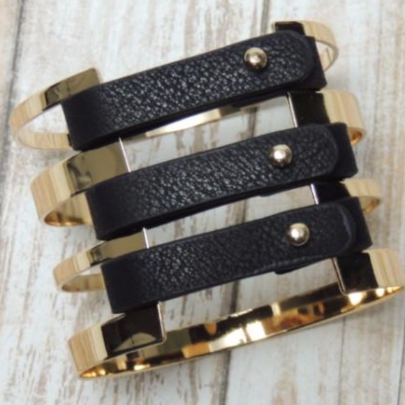 Triple Leather Strap Cuff - Picture 2 of 6