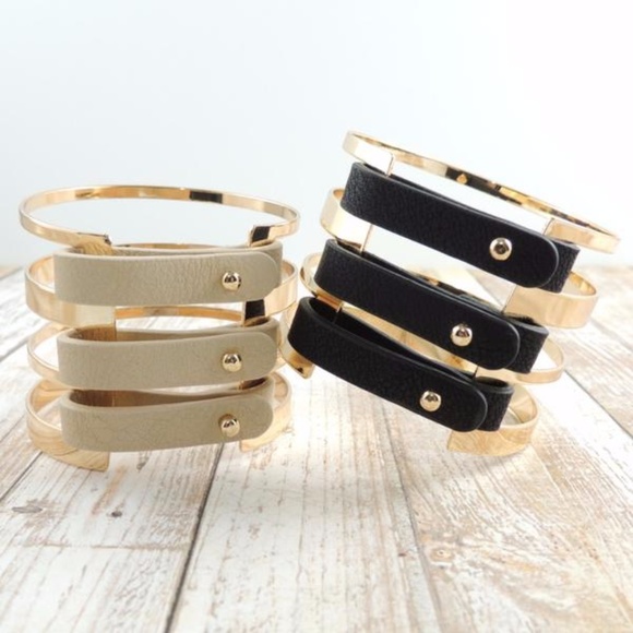 Triple Leather Strap Cuff - Picture 3 of 6