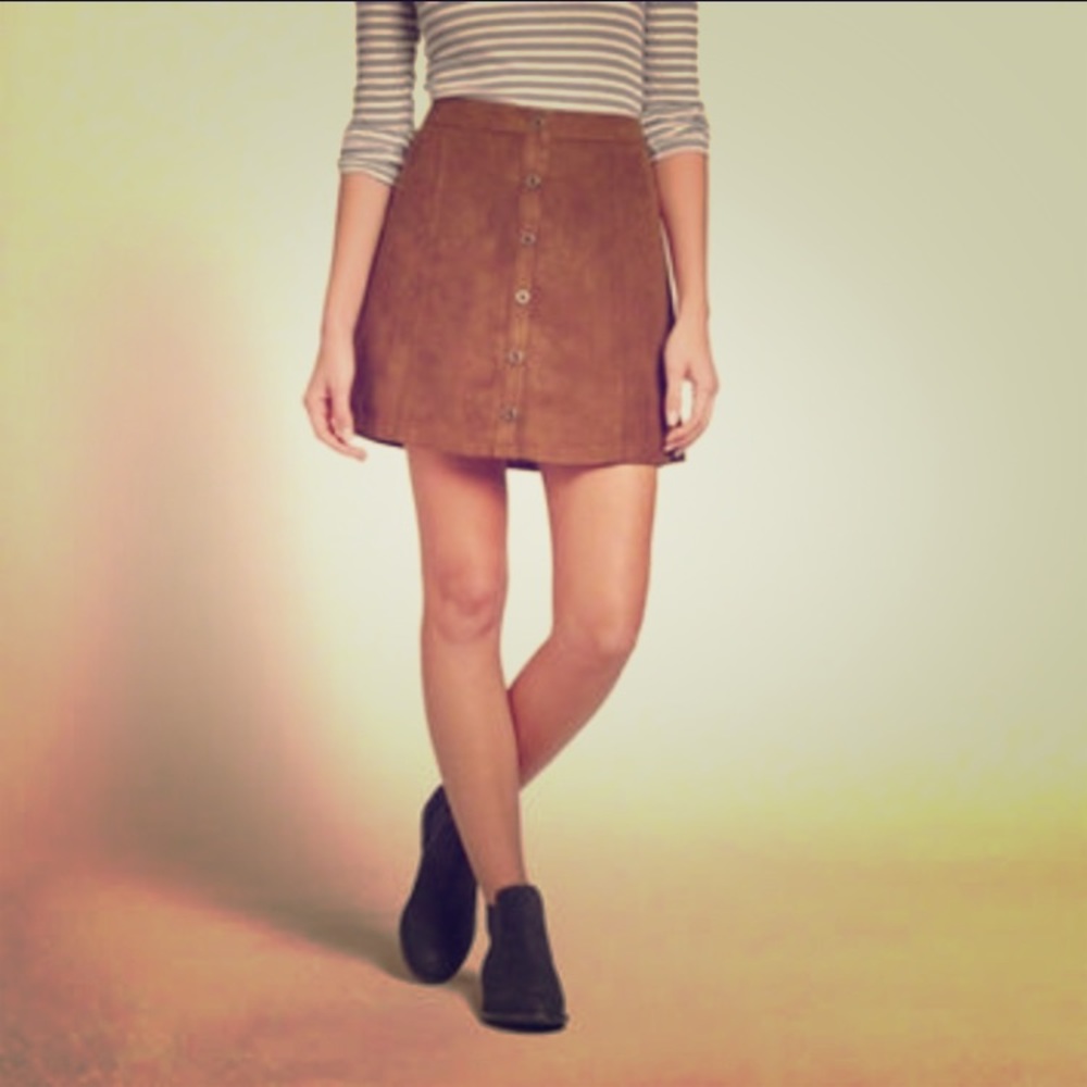 Faux Suede A-Line Buttoned Skirt