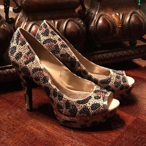 Jeweled Gianni Bini Animal Print Platforms
