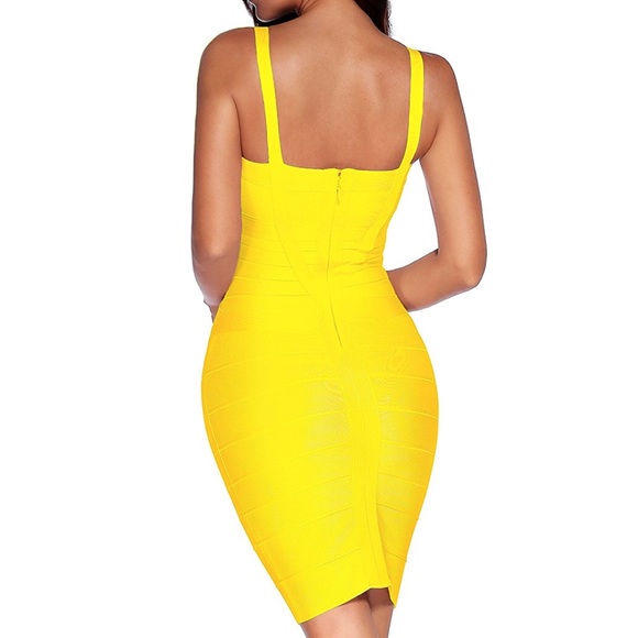 Brand new yellow bodycon bandage dress xs s m l xl - Picture 2 of 3