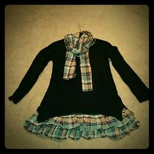 Long sleeved sweater dress with scarf