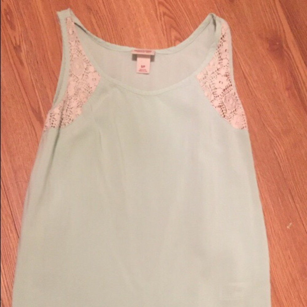 mint colored shirt with lace detail