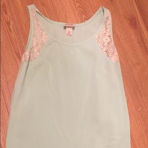 mint colored shirt with lace detail