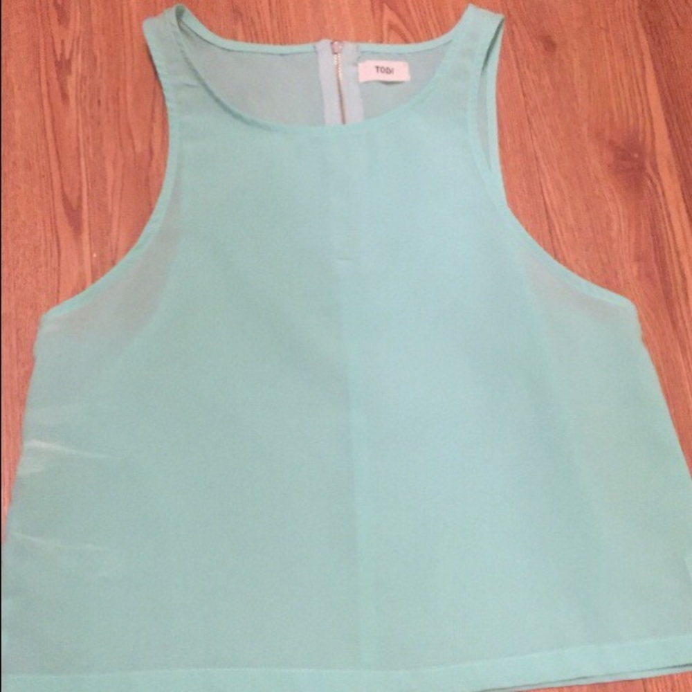 mint crop top with zippered back