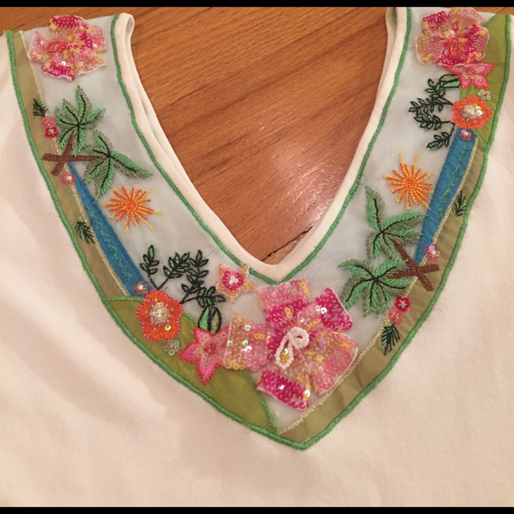 Dolce Cabo tropical 🌴 hibiscus & palm Vneck