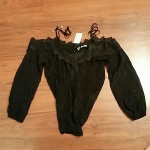 Karina Grimaldi Off Shoulder Black with Lace Top