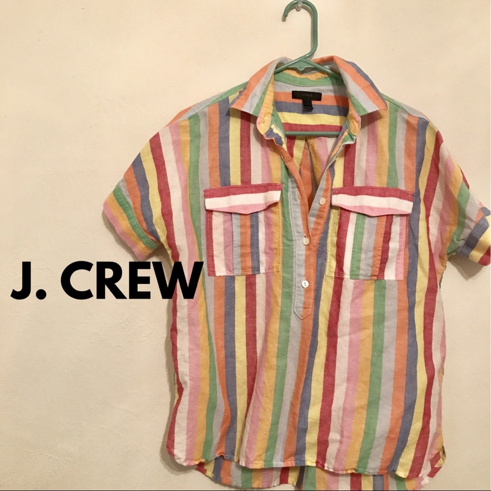 j. crew candy stripe cotton linen popover