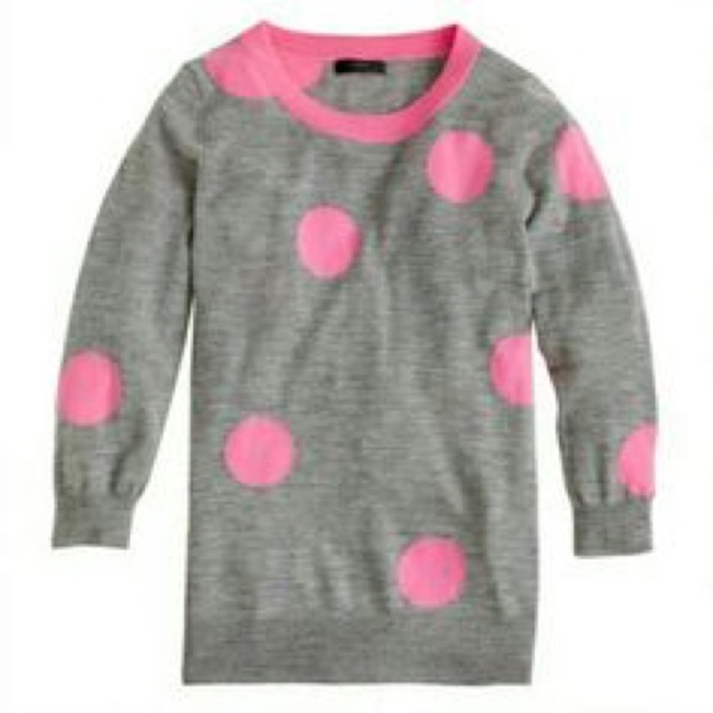 J Crew Pink and Grey Polkadot Sweater