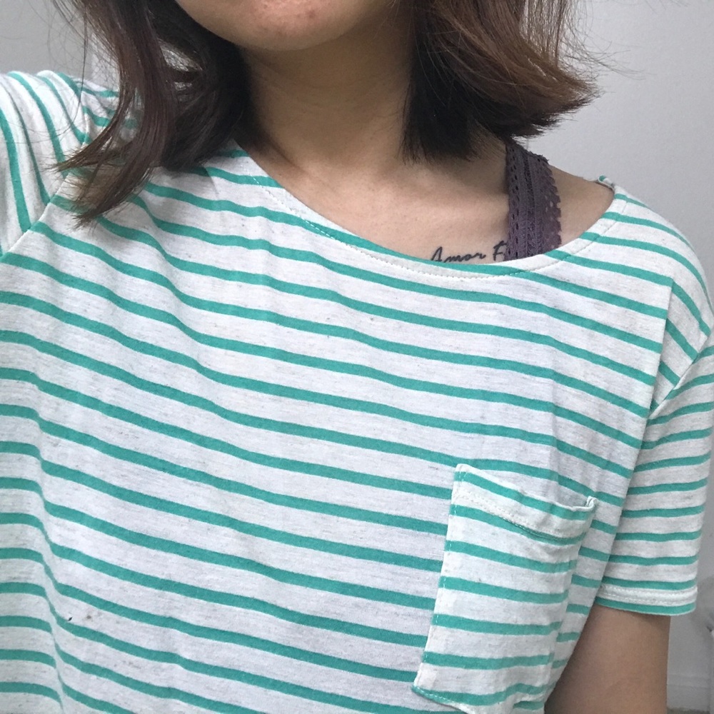 Mint & off-white stripe pocket tee from forever 21