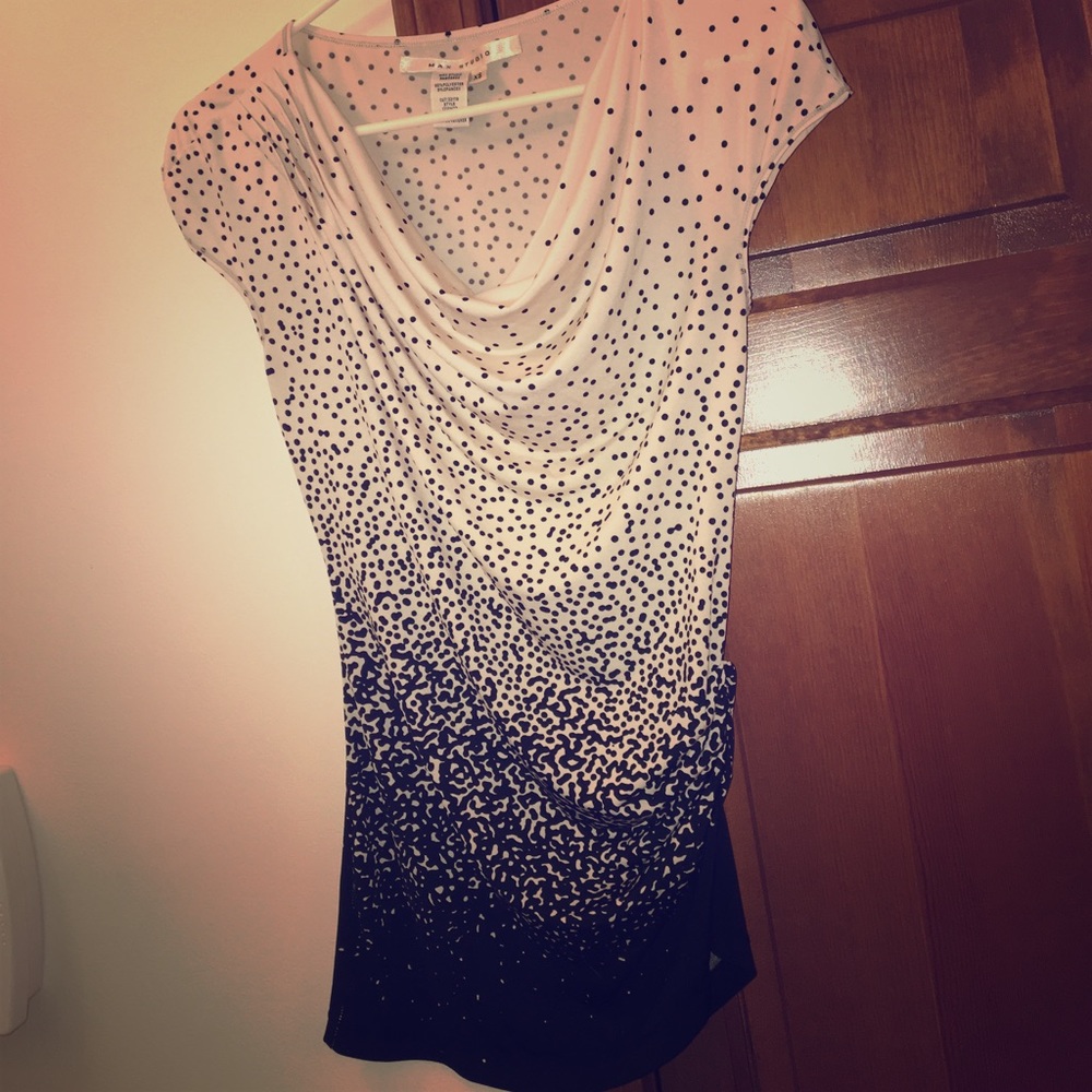 Max Studio cinched waist graduated pin dot blouse