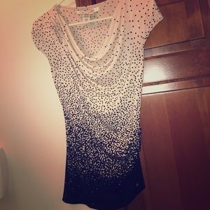 Max Studio cinched waist graduated pin dot blouse