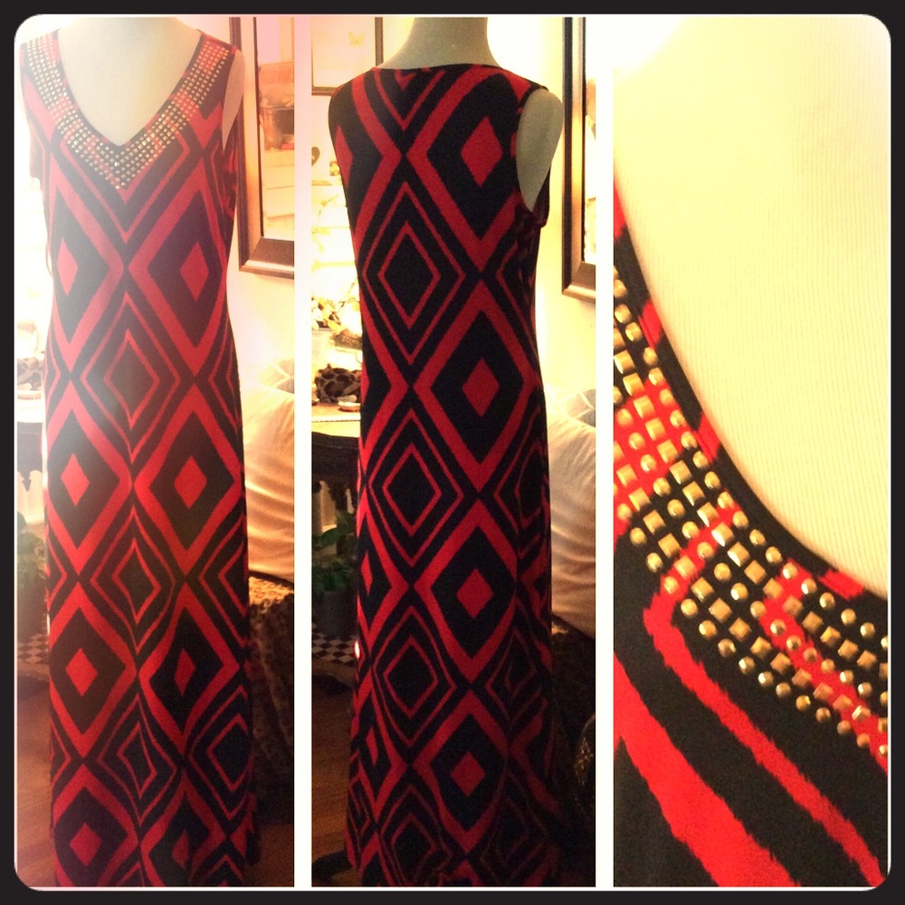 Red and black never worn geo print maxi dress