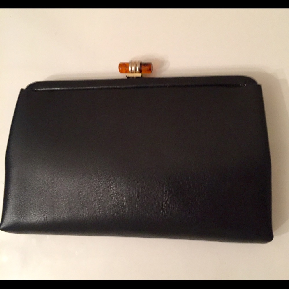 Vintage black leather convertible evening bag