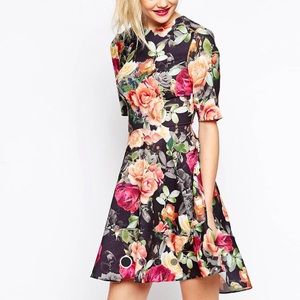 Asos Skater Dress with dipped hem in floral print