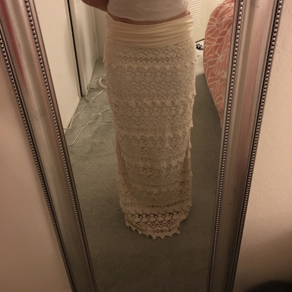 Cream Crochet Maxi Skirt
