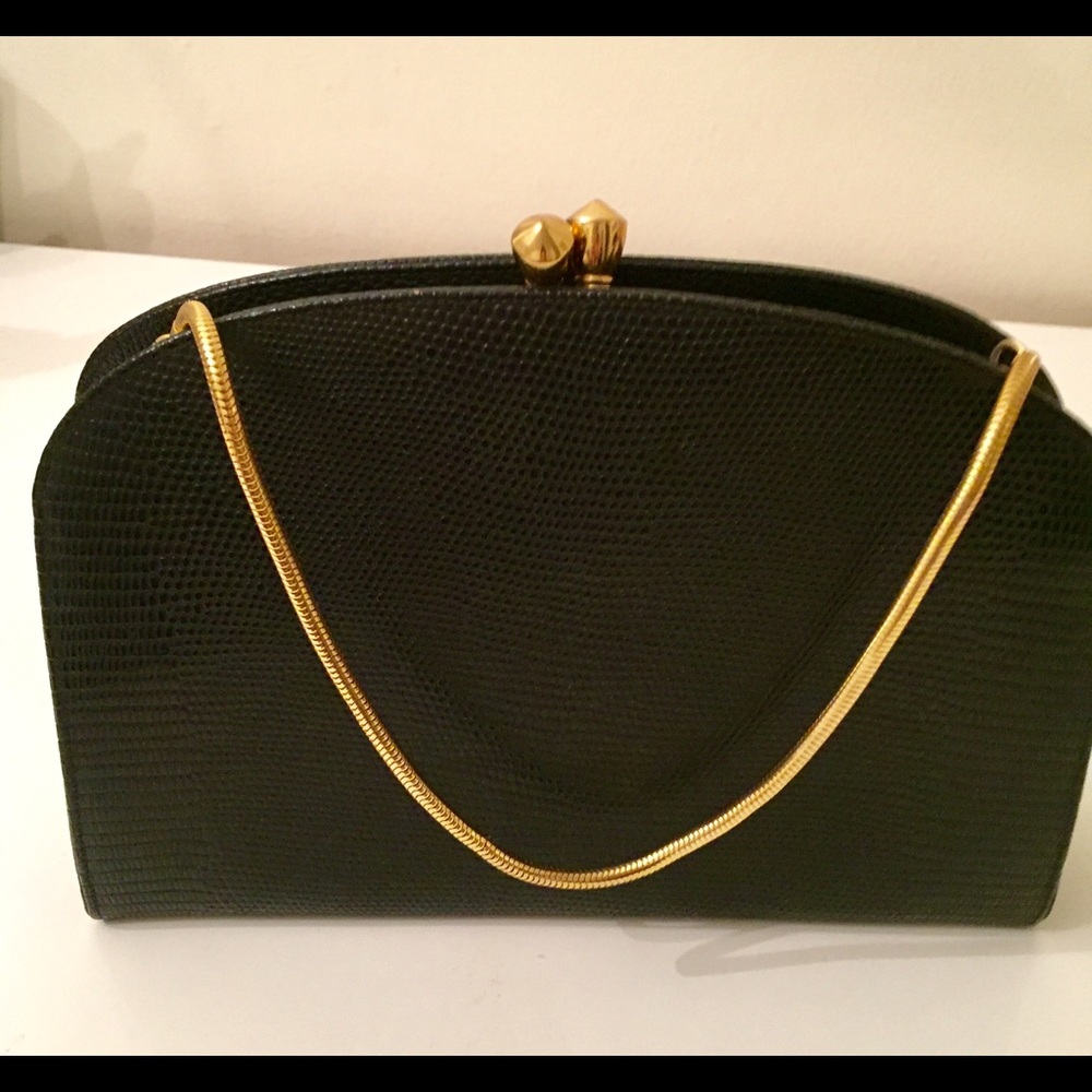 Vintage black faux snakeskin evening bag