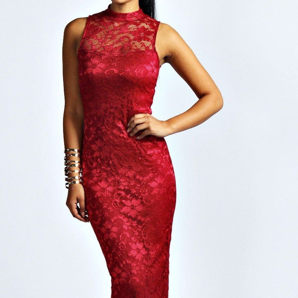 Sleek, form fitted prom dress with high neckline