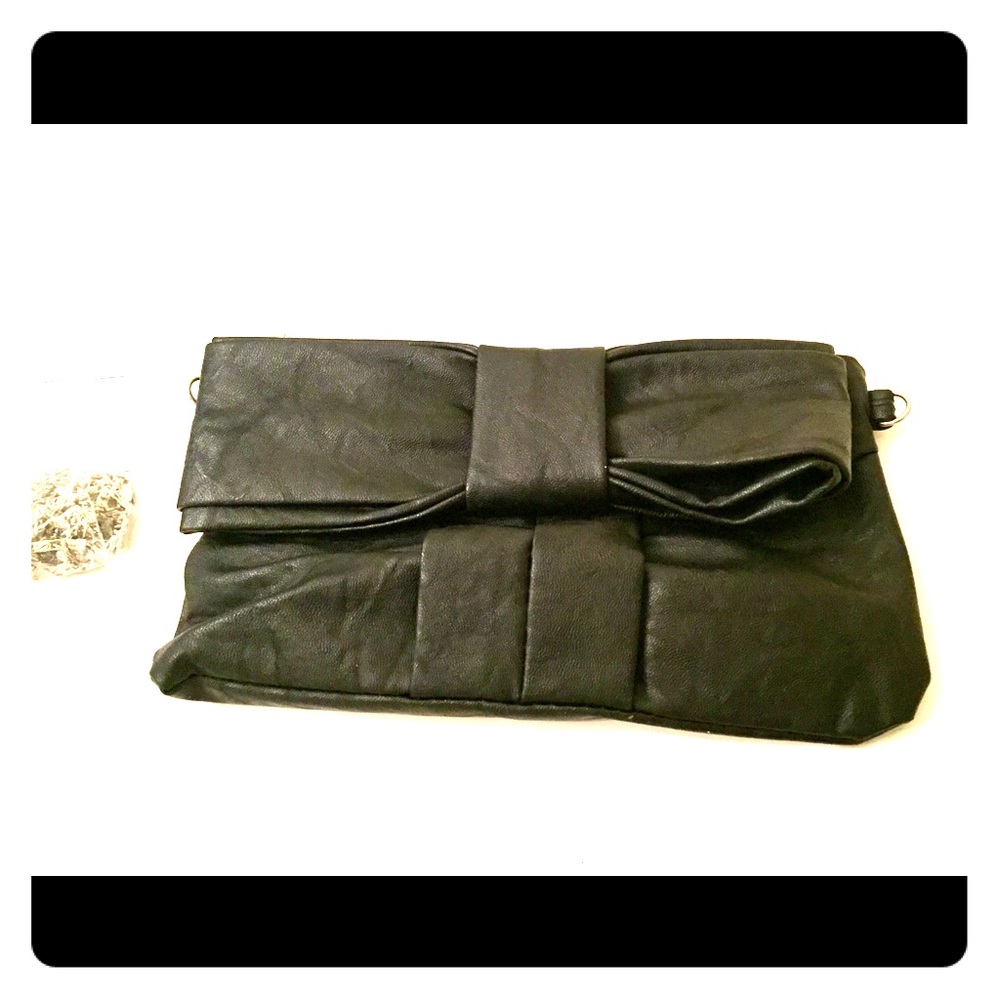 '80s black big bow faux leather evening bag
