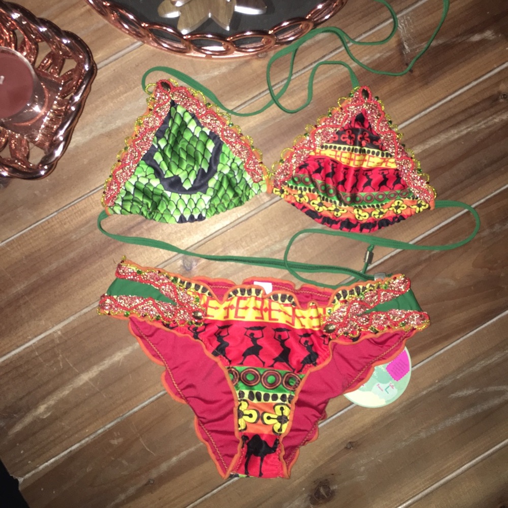 A two piece hand made pink bikini