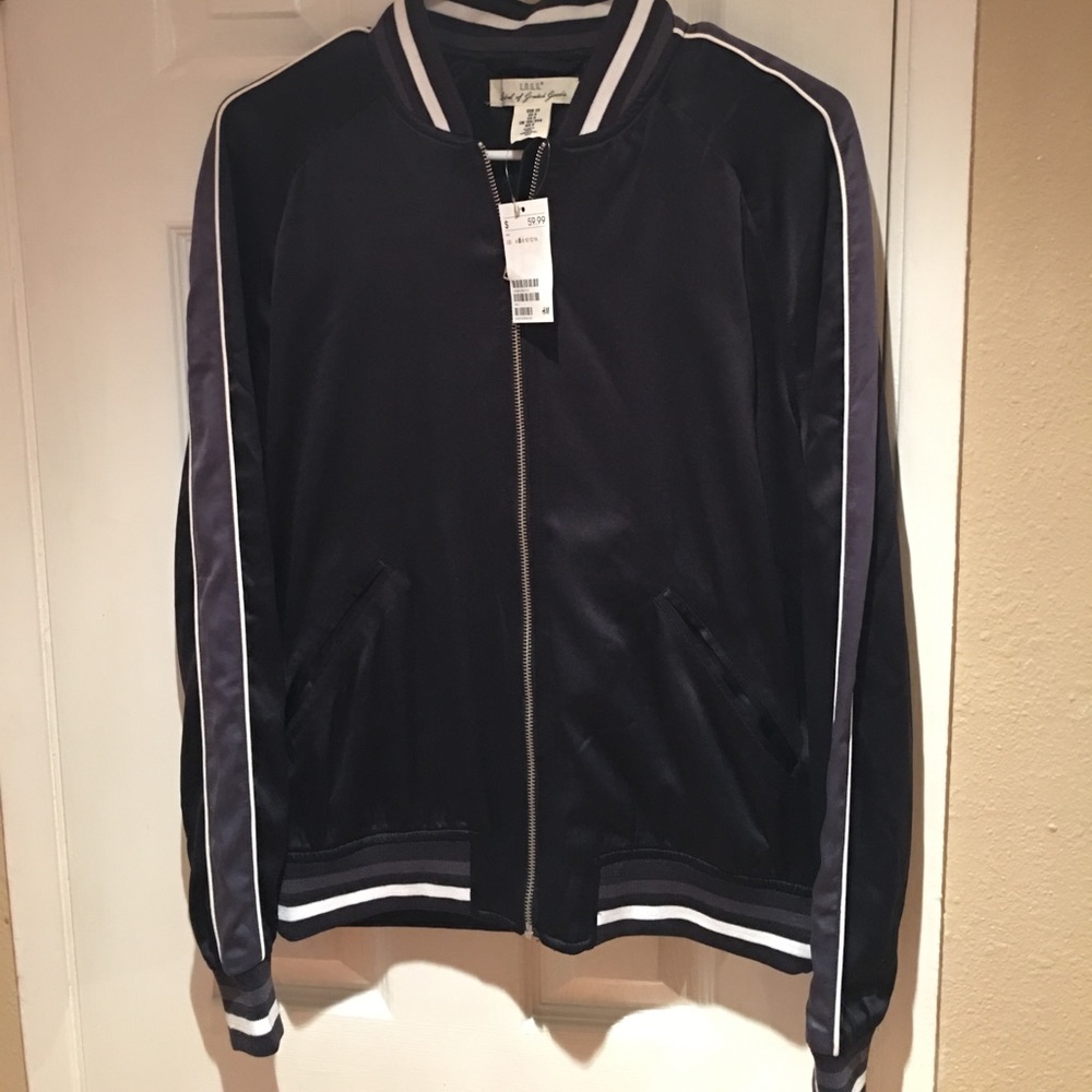 New H&M Navy Blue Embroidered Bomber
