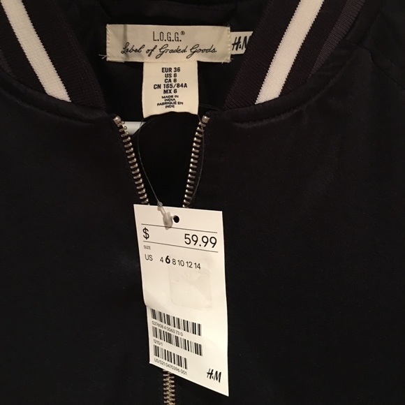 New H&M Navy Blue Embroidered Bomber - Picture 4 of 4