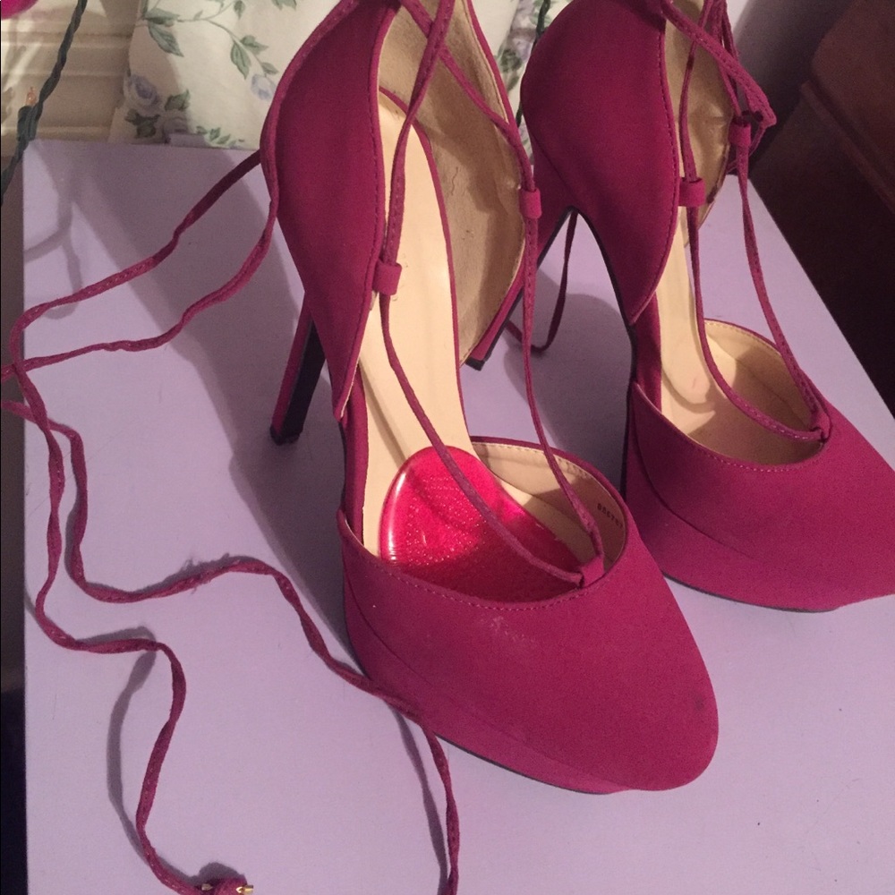 Lace Up Purple High Heels