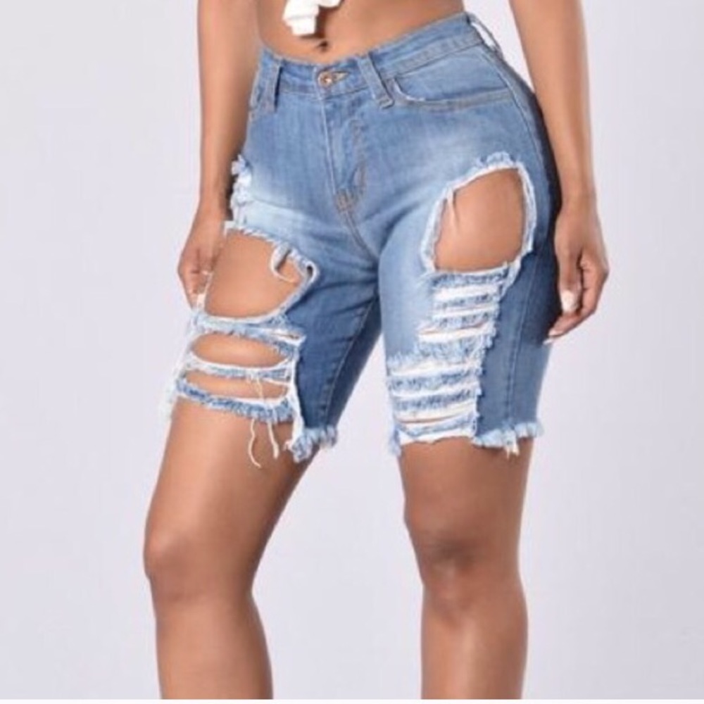 Fashion Nova Khloe denim shorts.