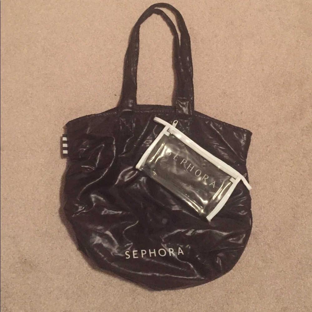 Sephora Black Tote Bag and Makeup Bag Set