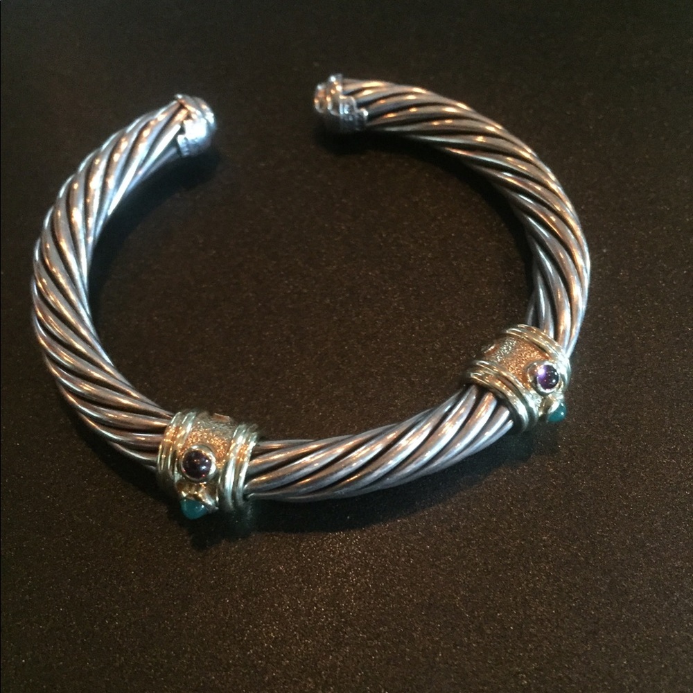 David Yurman Gold cuff with Amethyst and emeralds