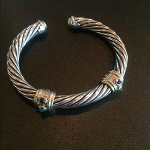 David Yurman Gold cuff with Amethyst and emeralds