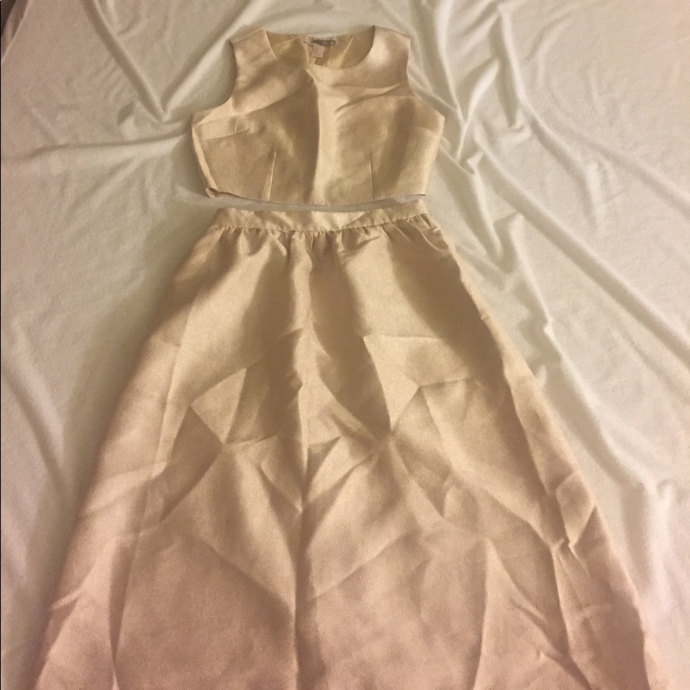 Cream shimmery two piece skirt top set