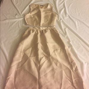 Cream shimmery two piece skirt top set