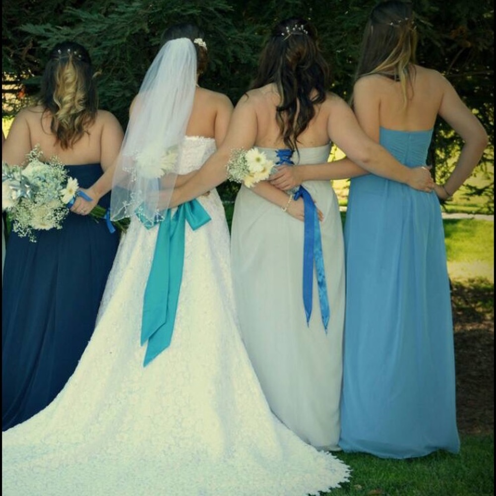DAVIDS BRIDAL CORNFLOWER COLORED STRAPLESS DRESS - Picture 1 of 3