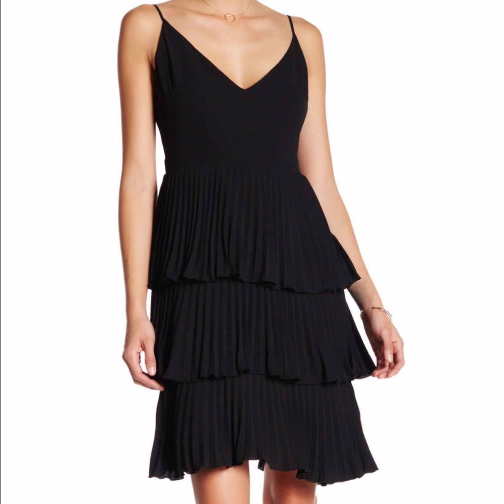 Black Vanity Room tiered pleated dress, size S