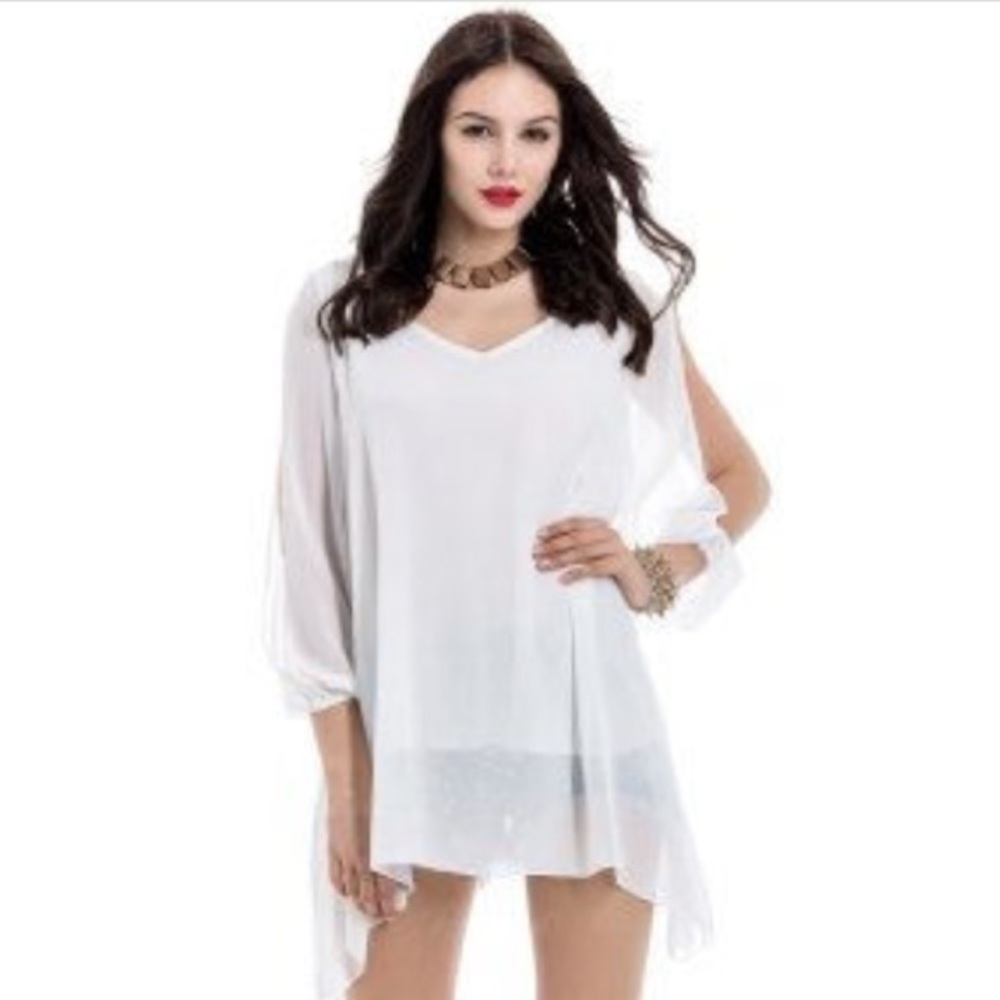 White Long Sleeve Chiffon Dress