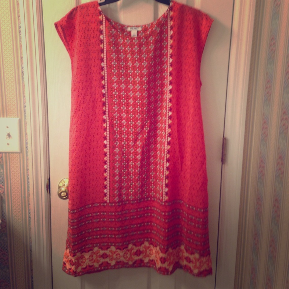 Lined coral print shift dress