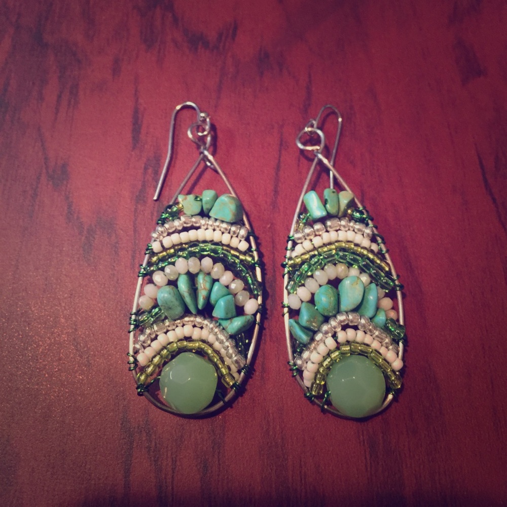 Beautiful boho whimsical earrings-green earth tone - Picture 2 of 3