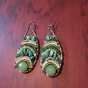 Beautiful boho whimsical earrings-green earth tone
