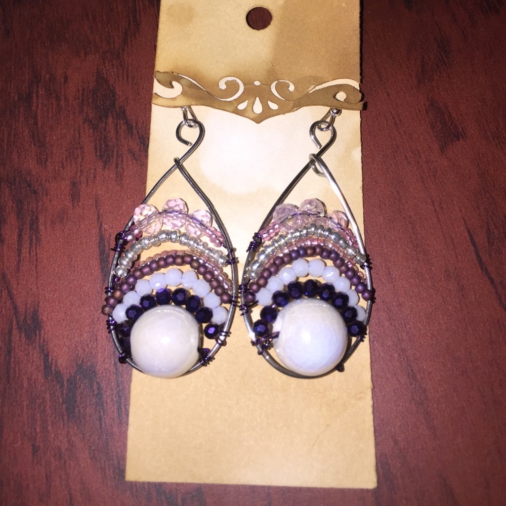 Boho mermaid purple pink pearl finish earring