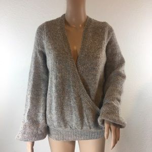 Free People OverSized Crossed Sweater Bell Sleeves