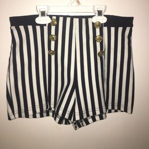 Black and White stripped shorts with gold buttons