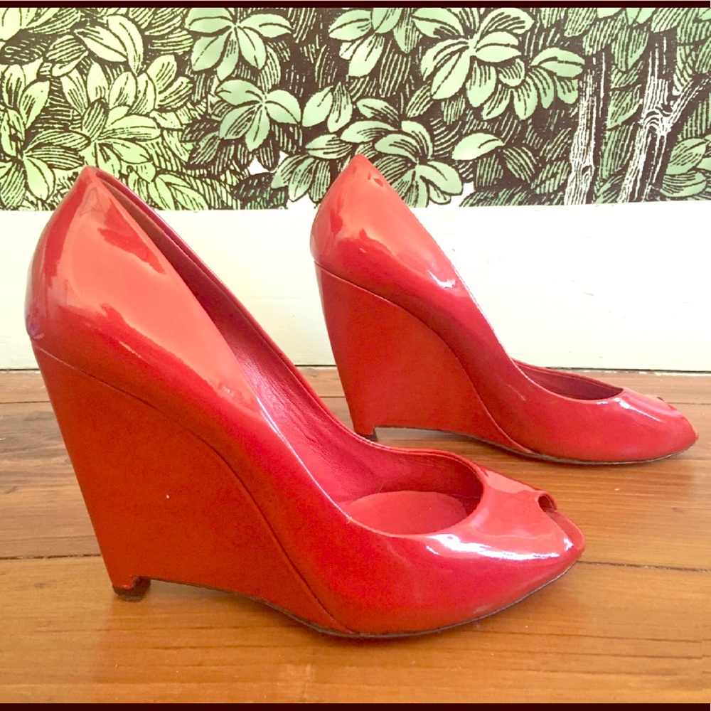 Miu Miu red patent leather wedges