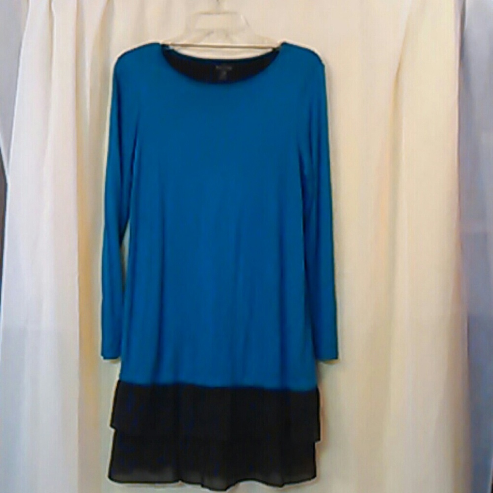 Kensie teal black ruffles at hem