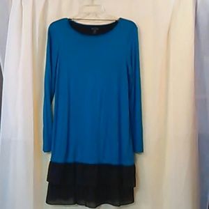 Kensie teal black ruffles at hem