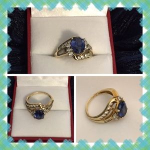 Size 7 Blue Topaz and White Topaz ring