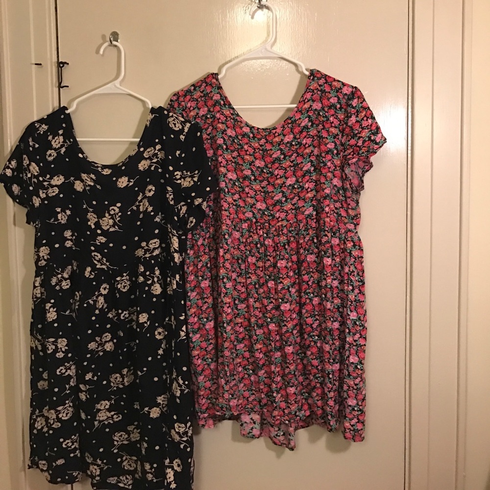 Two mini dresses with draw string backs